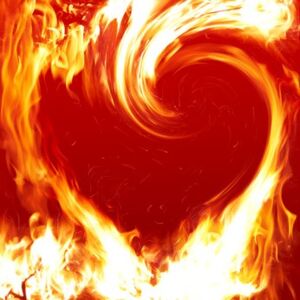 Herz, das von Flammen umspielt wird.